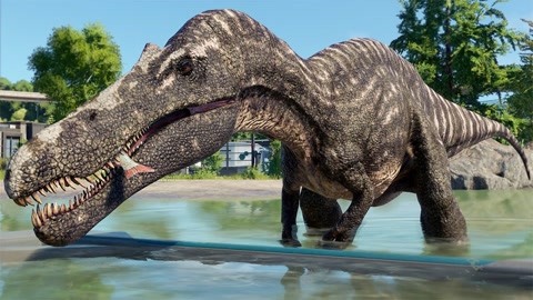 棘龙近亲似鳄龙 vs 重爪龙 3v2 恐龙激战 侏罗纪世界 进化2电影级