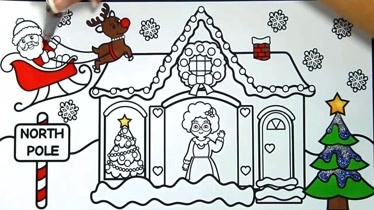 儿童益智绘画教学圣诞老人的小屋