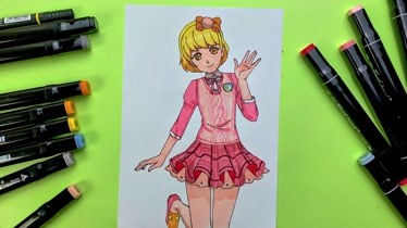 手绘菲梦少女杨松儿简笔画粉红校服装扮的松儿很可爱