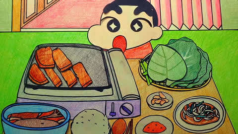 手工乐园:搞笑蜡笔小新家丰富的韩式烤肉大餐,太美味了!