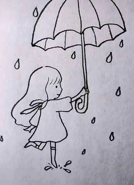 雨中简笔画撑伞图片