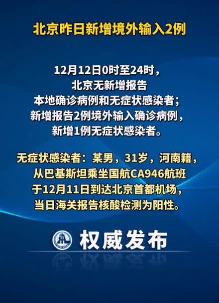 北京新增2例境外输入确诊病例,1例无症状感染者