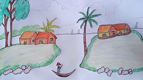 儿童简单风景画 自然图片
