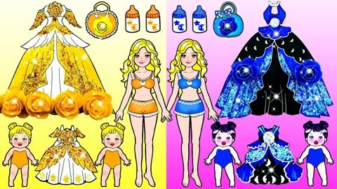 纸娃娃动画:生日派对变装挑战,金黄太阳风vs黑蓝黑夜风,谁更美