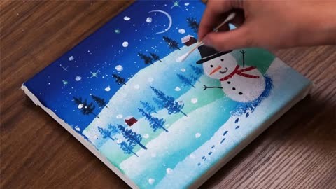 水粉画丙烯画教程《冬天里的小雪人》